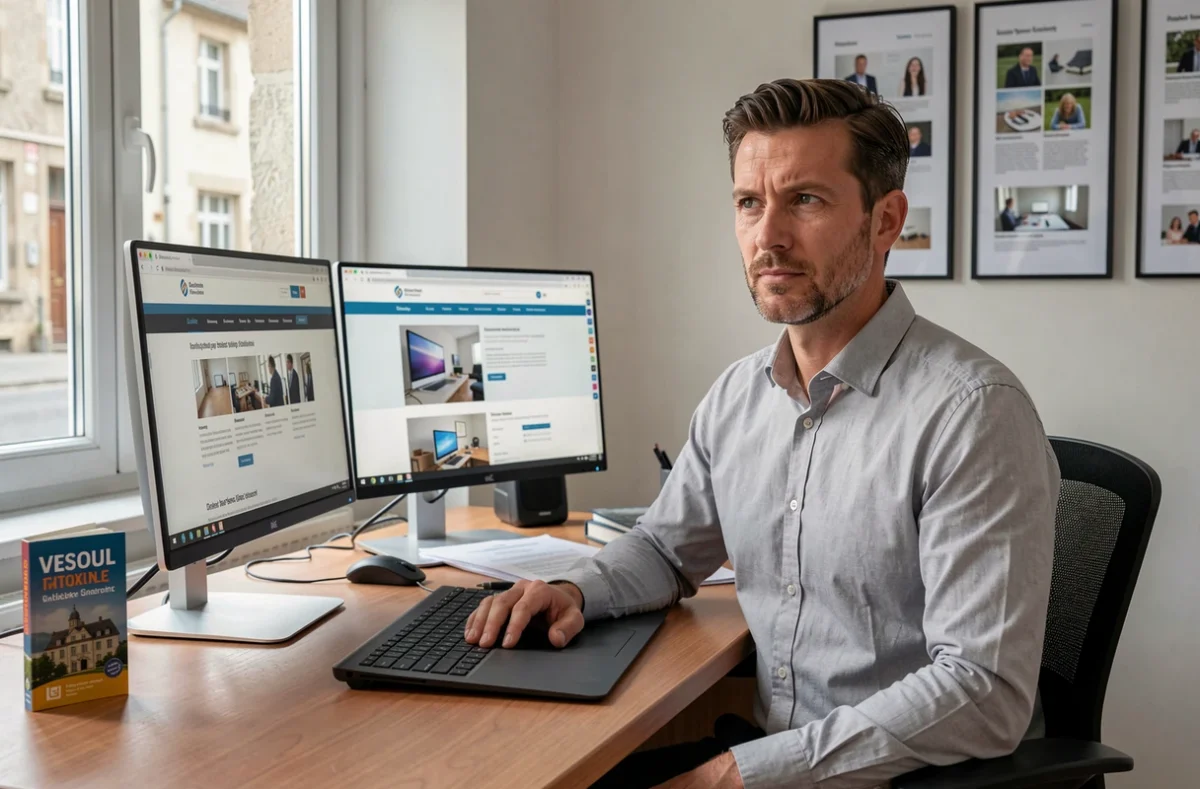 Professionnel de l'agence Facton à Vesoul créant un site internet professionnel sur un poste de travail double écran