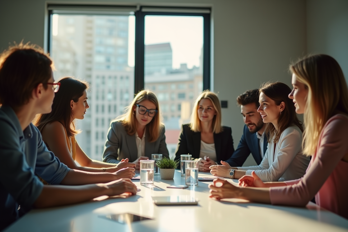 Groupe de jeunes professionnels en atelier collaboratif