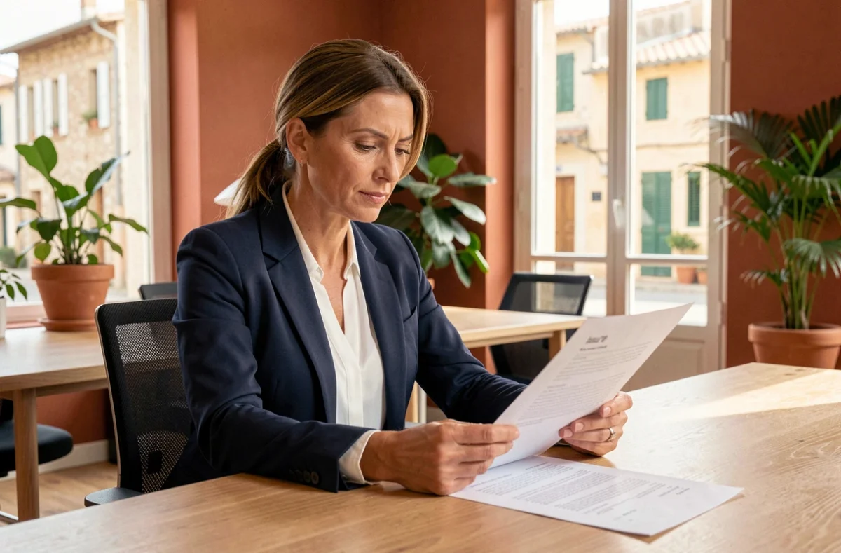 Consultante indépendante en portage salarial examinant un contrat dans un espace de coworking à Salon-de-Provence