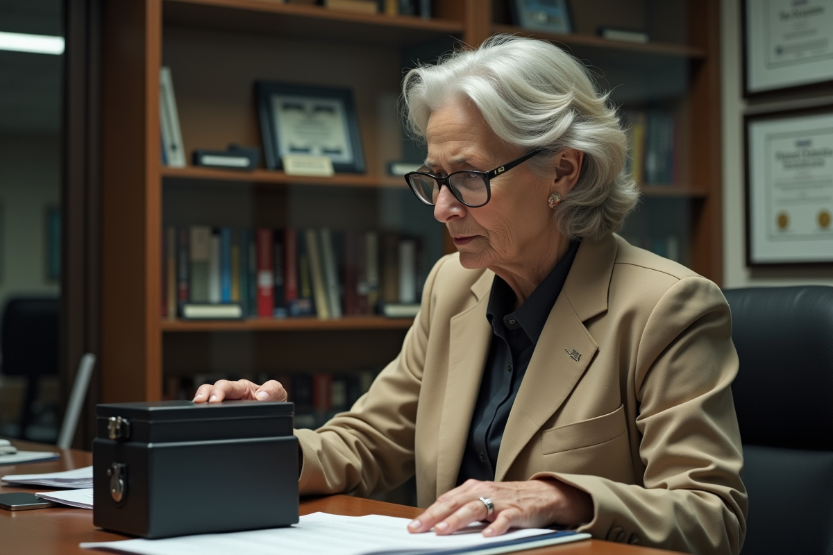 Detective âgée examinant un kit d