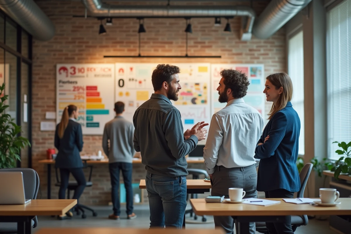 Groupe de trois personnes discutant d