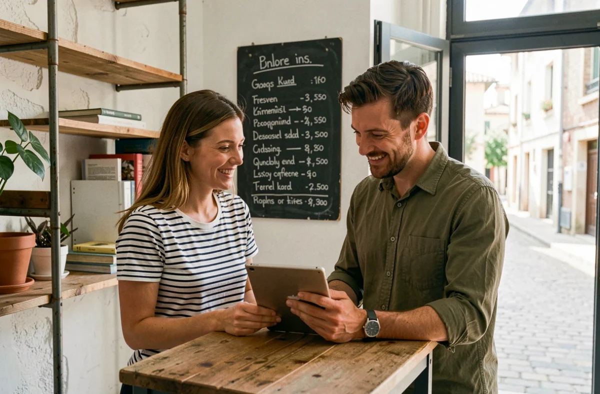 Deux professionnels discutant dans un petit espace de coworking abordable de La Ciotat