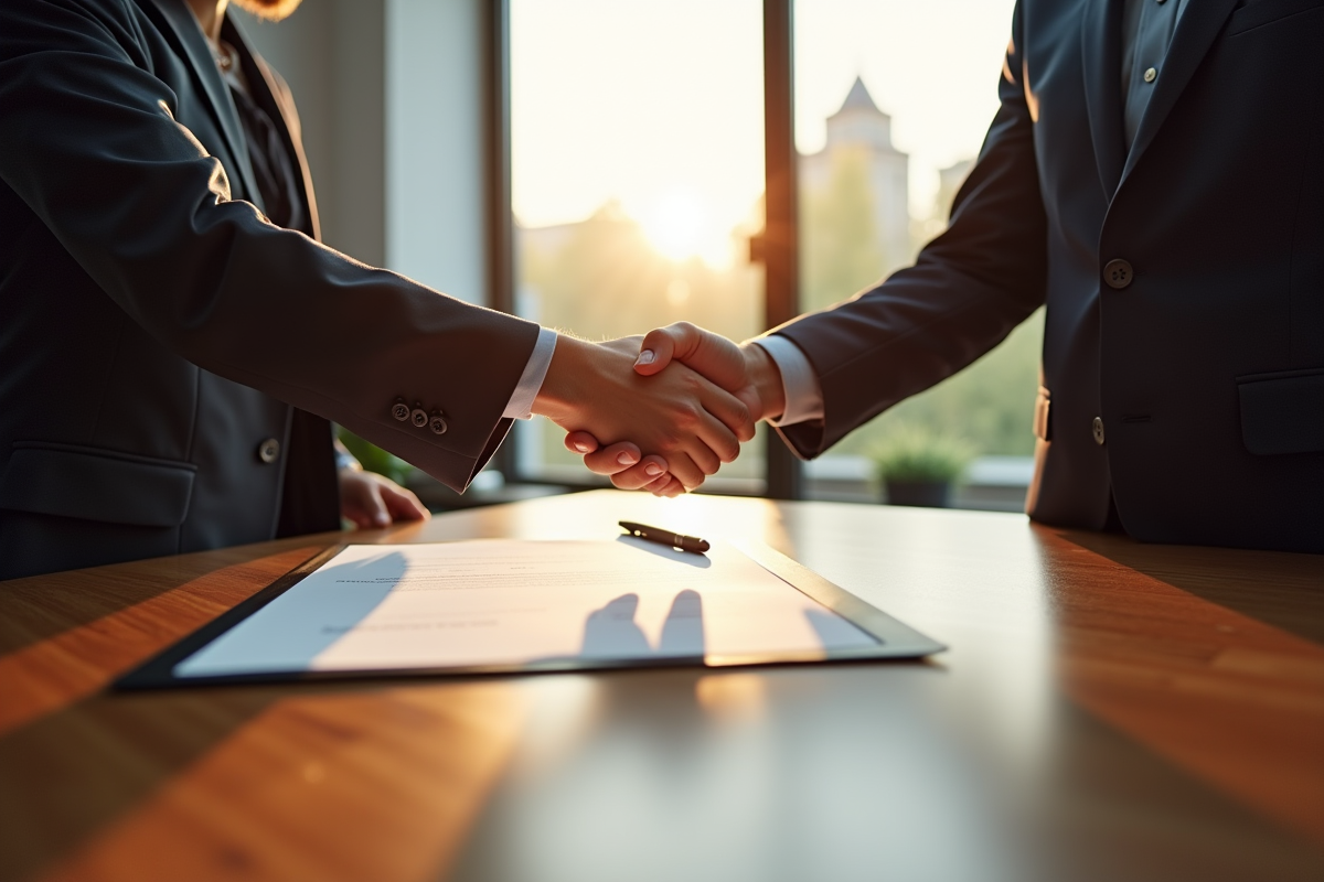 Deux professionnels se serrant la main lors d'un accord d'affaires