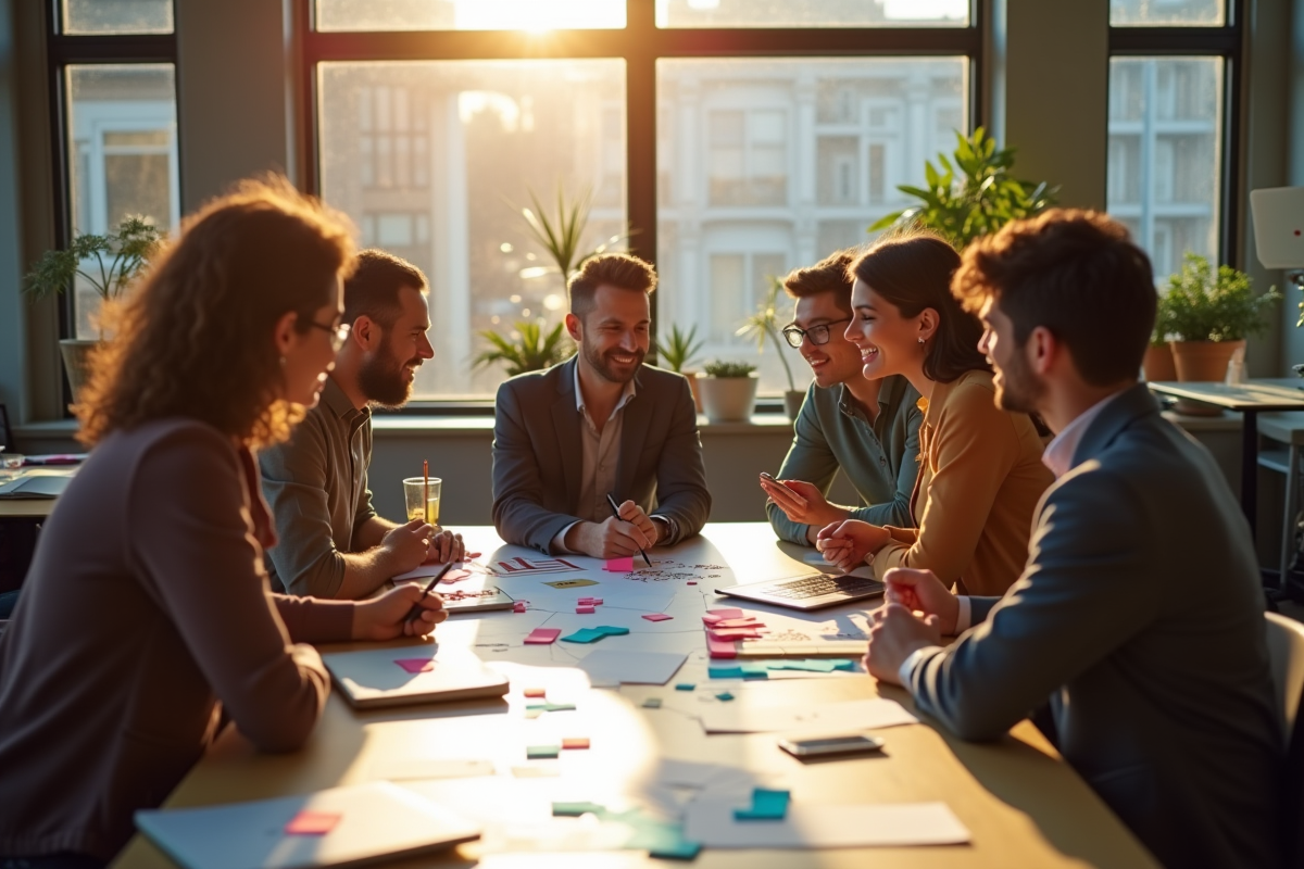 Equipe créative discute autour d