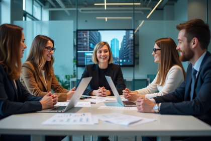 Groupe de professionnels marketing en réunion de brainstorming
