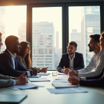 Groupe de professionnels en réunion dans un bureau moderne