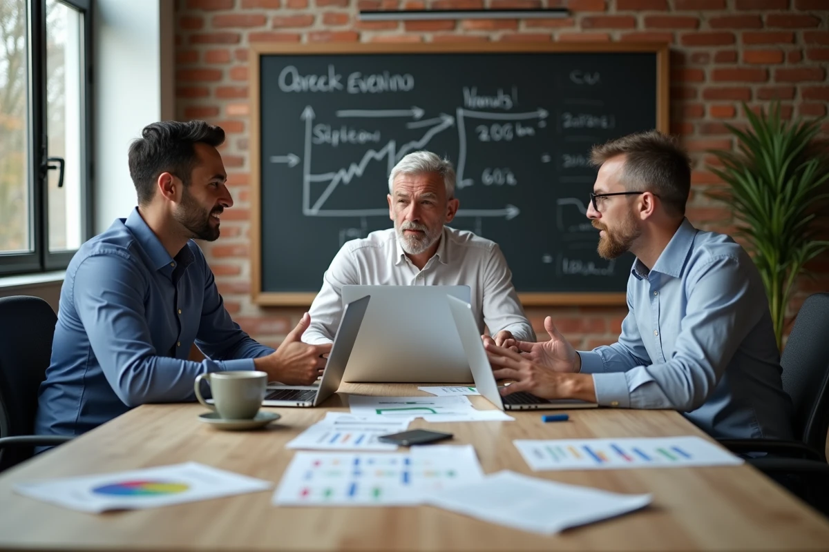 Groupe de professionnels en réunion dans un espace de coworking