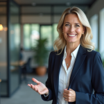 Femme d'affaires souriante dans un bureau moderne