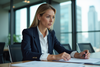 Femme d'affaires en réunion dans un bureau moderne