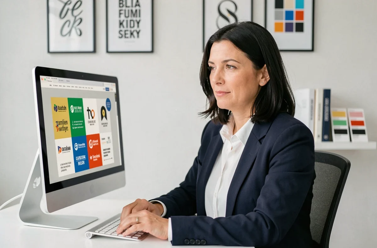 Designer de l'agence Goupilab travaillant sur une identité de marque et un projet de web design sur ordinateur
