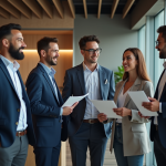 Groupe de professionnels dans un bureau moderne en réunion