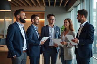 Groupe de professionnels dans un bureau moderne en réunion