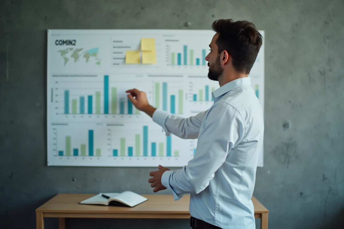 Homme analysant un tableau de bord de productivite