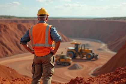 Homme australien en gilet haute visibilité sur un site minier