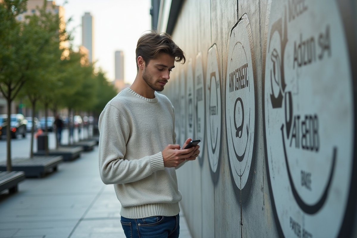 Jeune homme devant une fresque créative en plein air