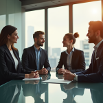 Quatre dirigeants d'entreprise aux styles variés dans un bureau moderne