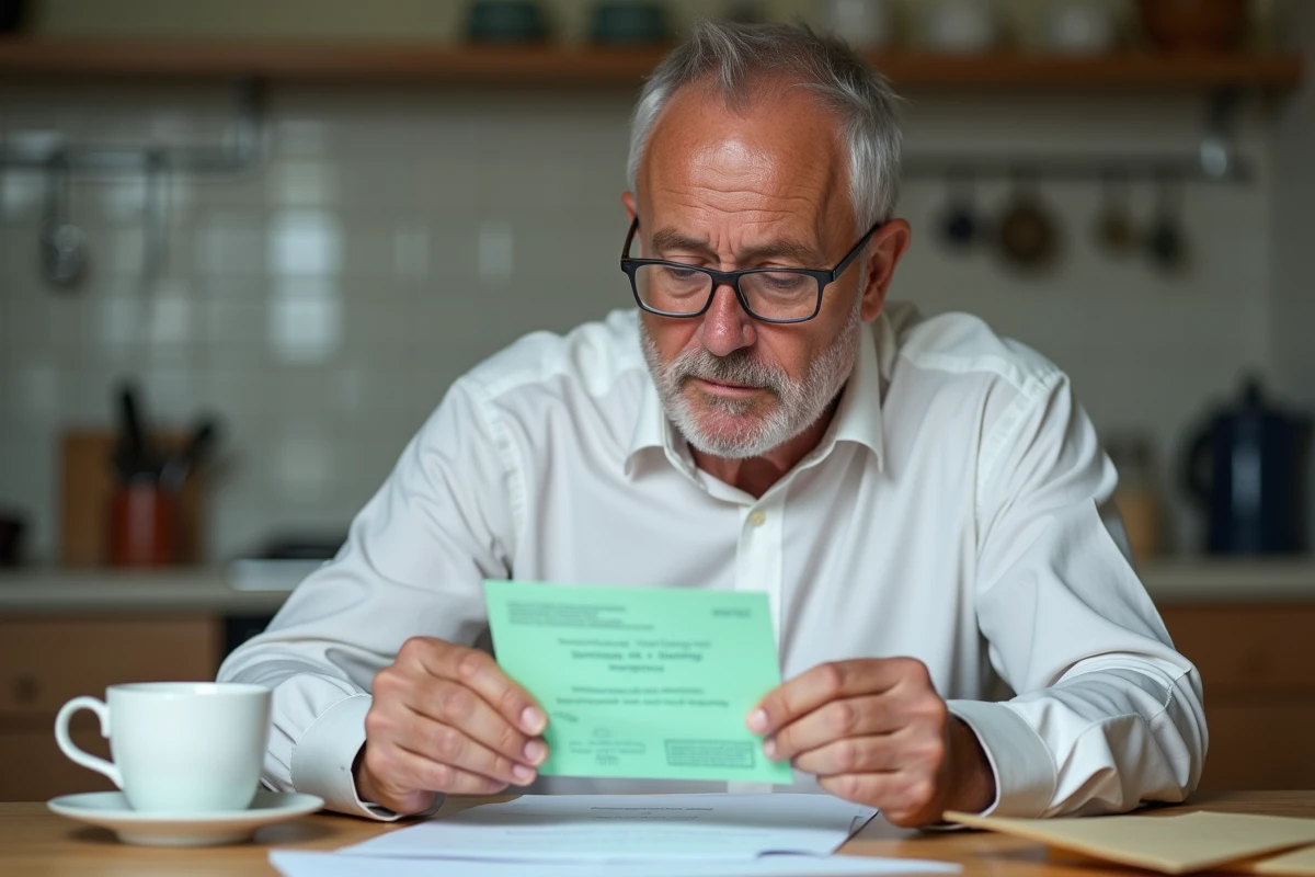 Homme lisant un accusé de réception de lettre recommandée à son domicile