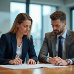 Deux professionnels en réunion dans un bureau moderne