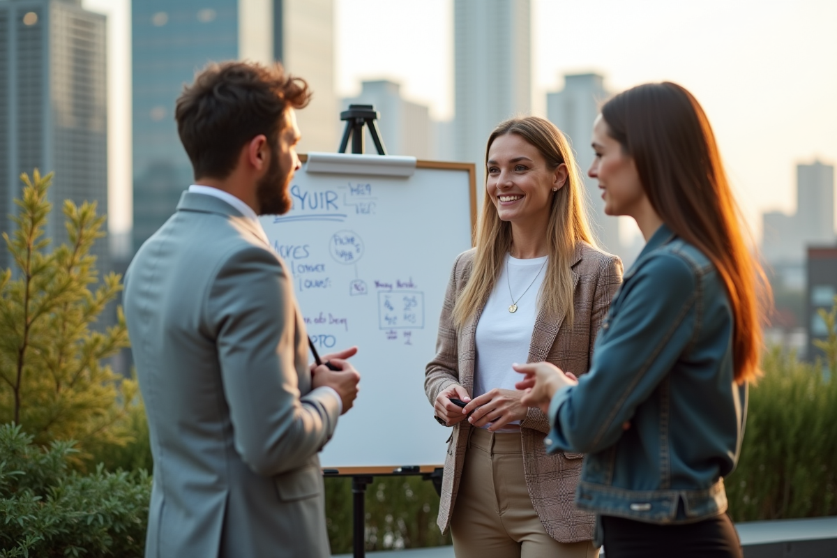 Trois collègues discutant autour d